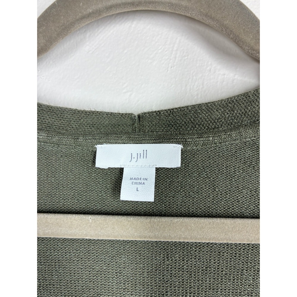 J.Jill Green Linen Blend Flyaway Cardigan Sweater Large Lagenlook Coastal - Picture 9 of 11